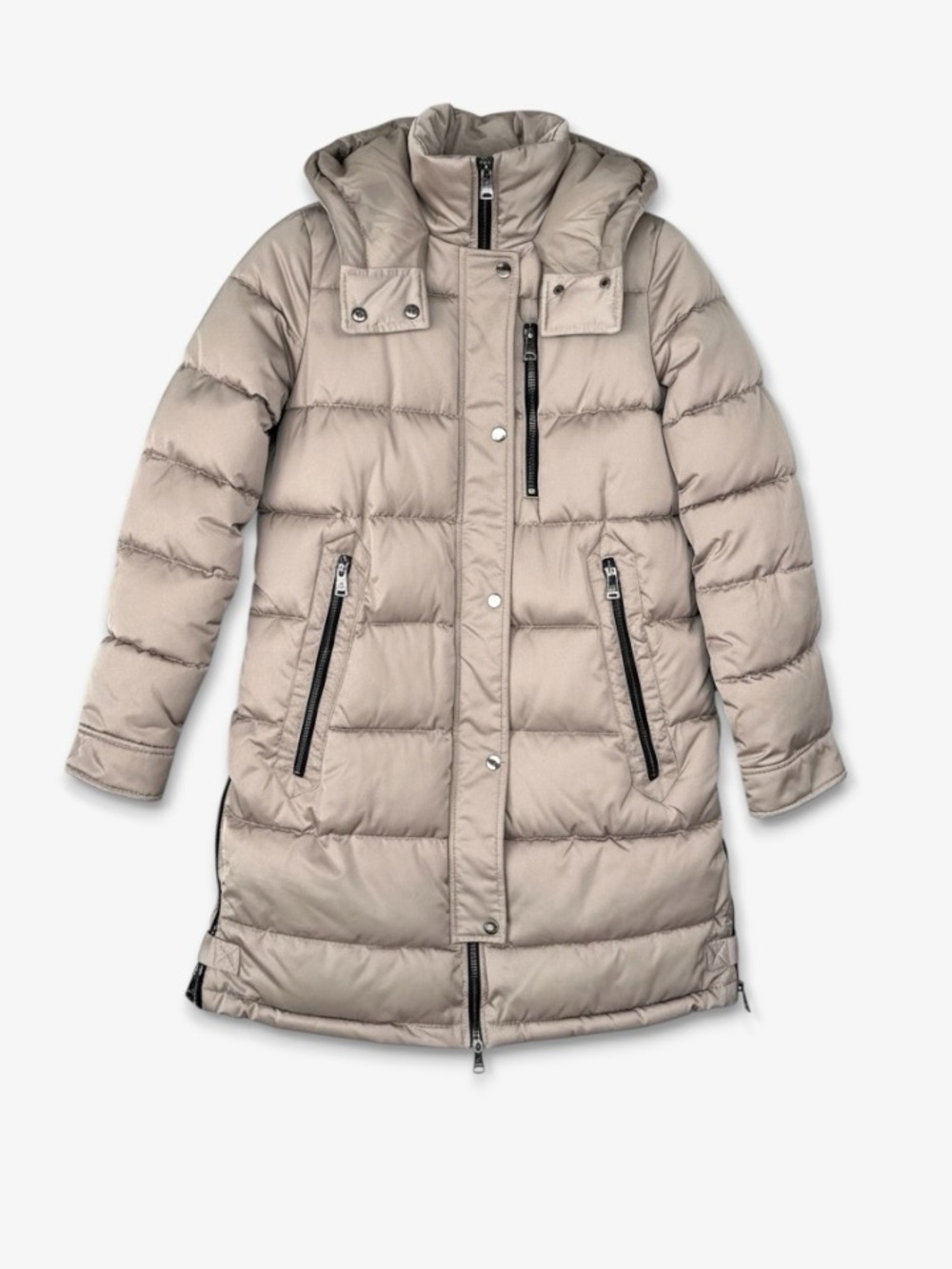 BERNARDO Hooded Water Resistant Puffer Jacket S Frappe Beige Winter Coat Neutral
